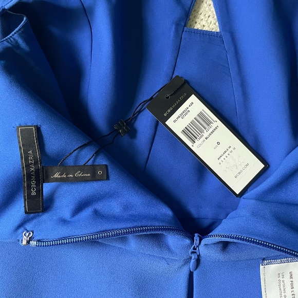 BCBGMaxAzria Crisscross Halter Peplum Dress in "Blueberry", Size 0 - Picture 2 of 16